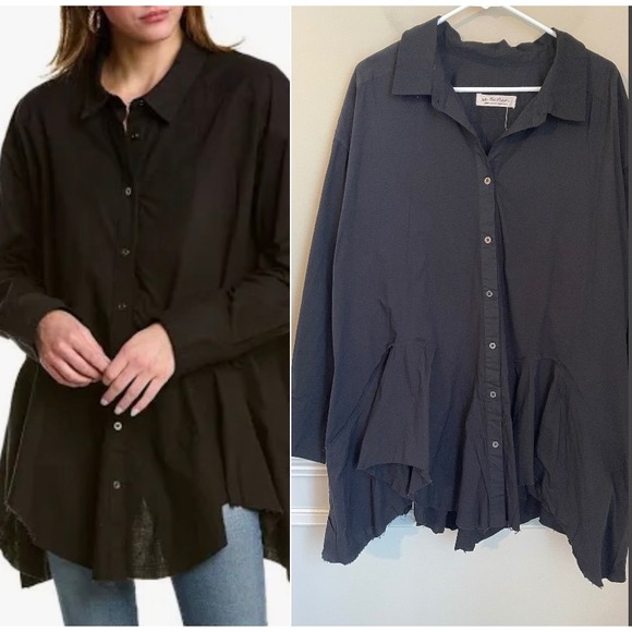 Free People Tops - We The Free Free People Freya Black Cotton Poplin Tunic Shirt Size L NWT